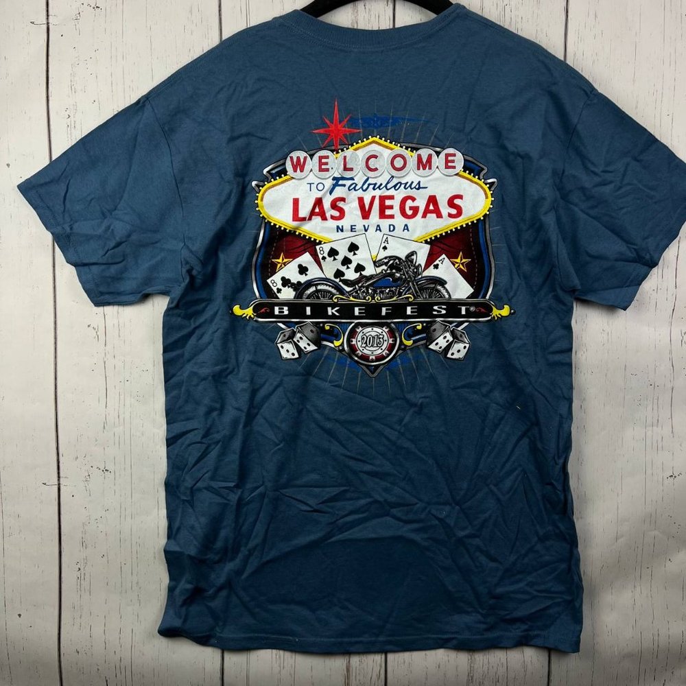 Vintage Las Vegas Bike Fest 2013 Large Gildan Casual T-Shirt Blue New Men Cotton